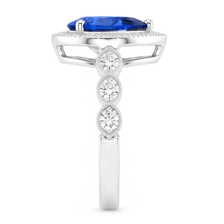 Bague Pierre de Couleur Or 14K Blanc – Saphir Bleu Taille Poire