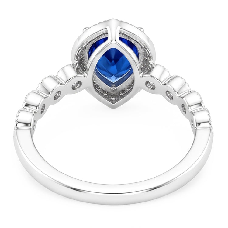 Bague Pierre de Couleur Or 14K Blanc – Saphir Bleu Taille Poire