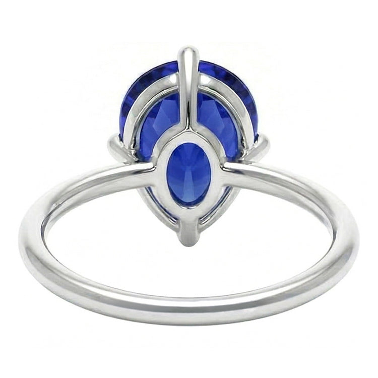 Bague Pierre de Couleur Or 14K Blanc – Saphir Bleu Taille Poire