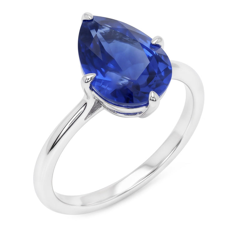 Bague Pierre de Couleur Or 14K Blanc avec Saphir Bleu Bleuet