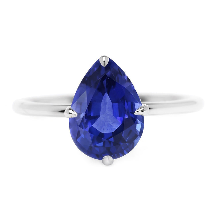 Bague Pierre de Couleur Or 14K Blanc avec Saphir Bleu Bleuet
