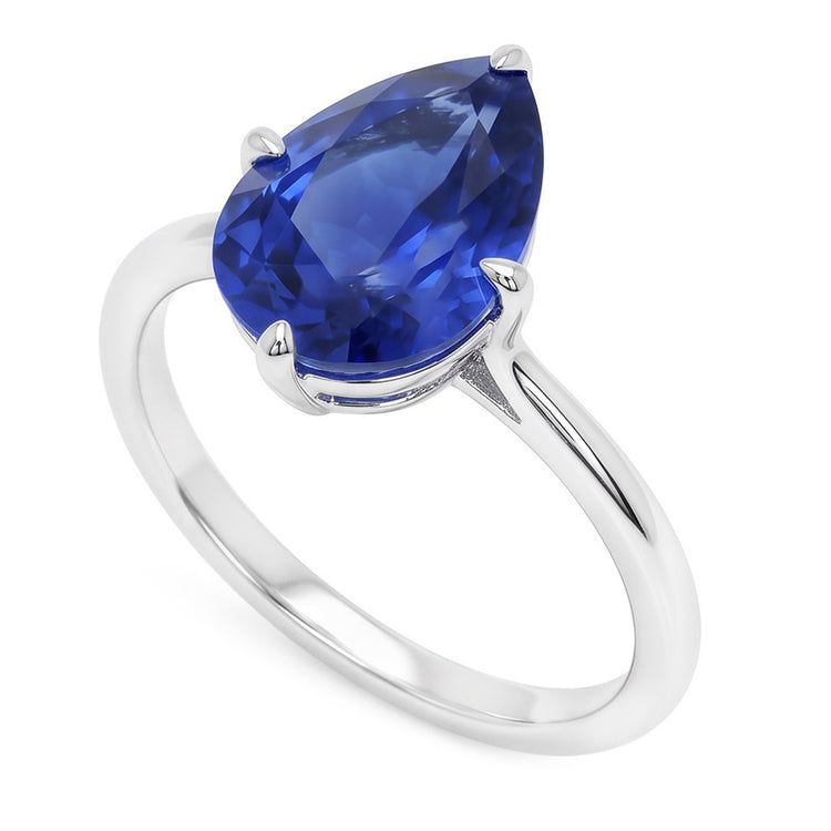 Bague Pierre de Couleur Or 14K Blanc avec Saphir Bleu Bleuet