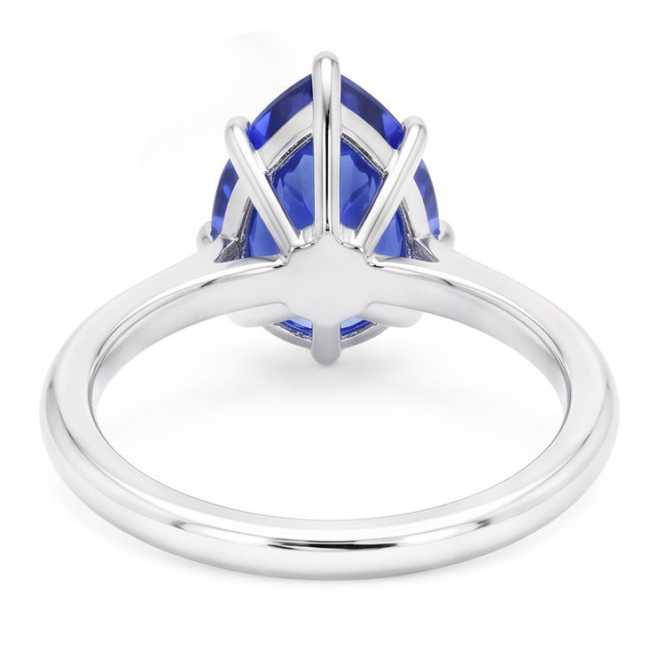 Bague Pierre de Couleur Or 14K Blanc avec Saphir Bleu Bleuet