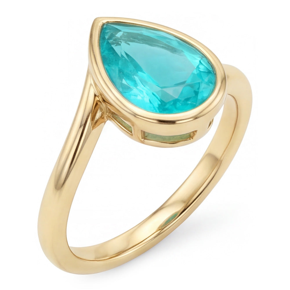 Bague Pierre de Couleur Or 14K Jaune – Tourmaline Paraiba Goutte