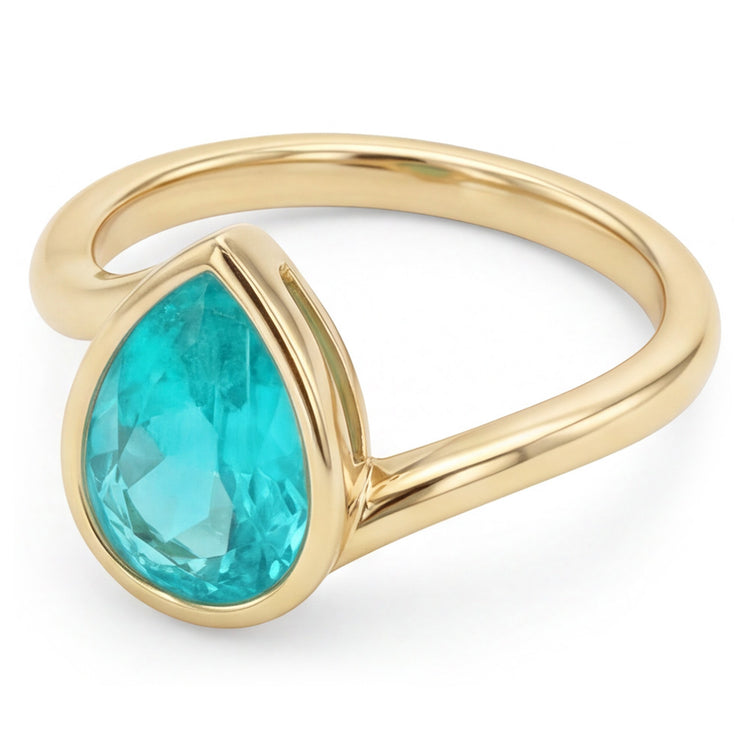 Bague Pierre de Couleur Or 14K Jaune – Tourmaline Paraiba Goutte