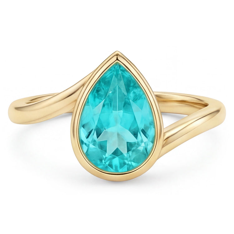 Bague Pierre de Couleur Or 14K Jaune – Tourmaline Paraiba Goutte