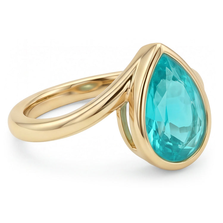 Bague Pierre de Couleur Or 14K Jaune – Tourmaline Paraiba Goutte