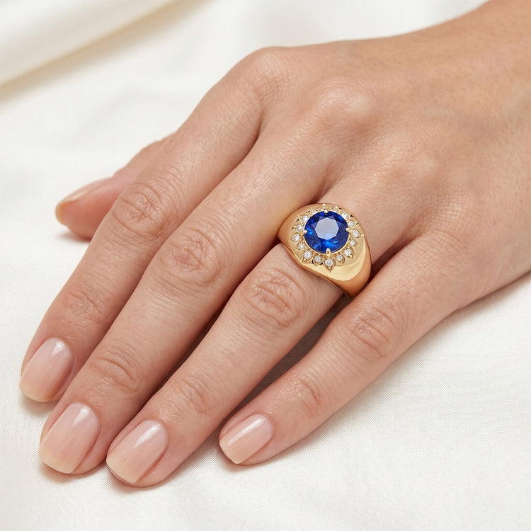 Bague Pierre de Couleur Or 14K Jaune avec Saphir Bleu – 2,75