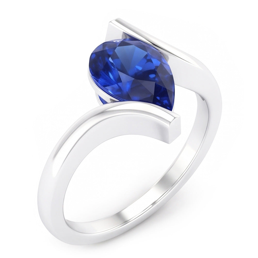Bague Pierre de Couleur Or Blanc 14 Carats avec Saphir Bleu