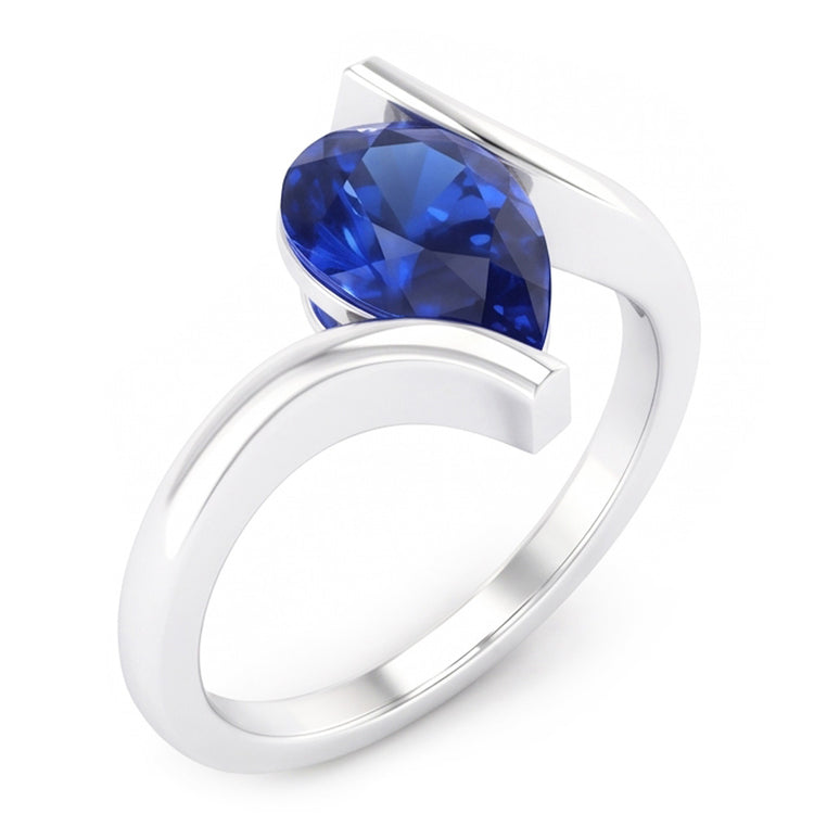 Bague Pierre de Couleur Or Blanc 14 Carats avec Saphir Bleu