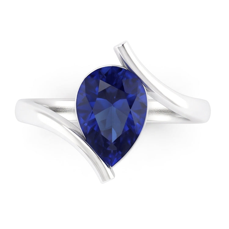 Bague Pierre de Couleur Or Blanc 14 Carats avec Saphir Bleu
