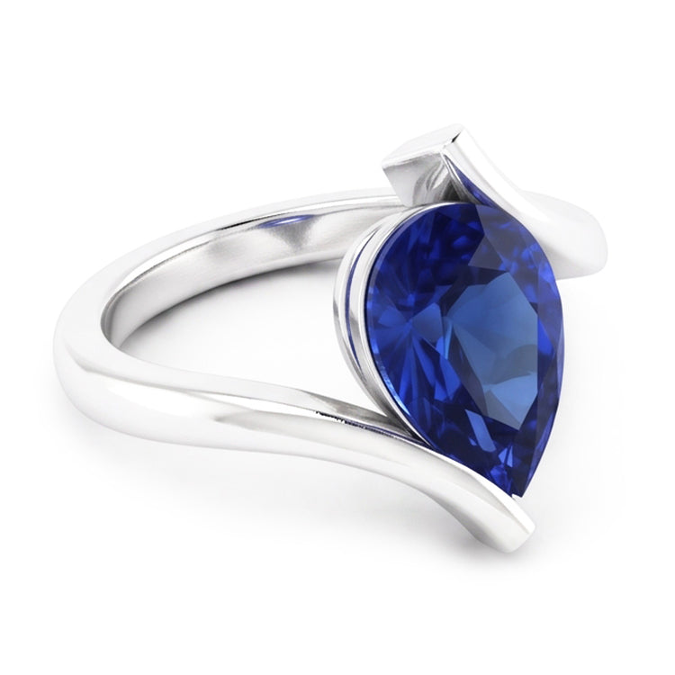 Bague Pierre de Couleur Or Blanc 14 Carats avec Saphir Bleu