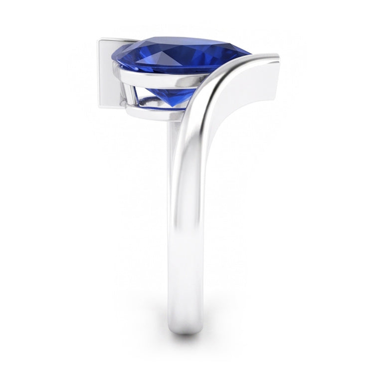 Bague Pierre de Couleur Or Blanc 14 Carats avec Saphir Bleu