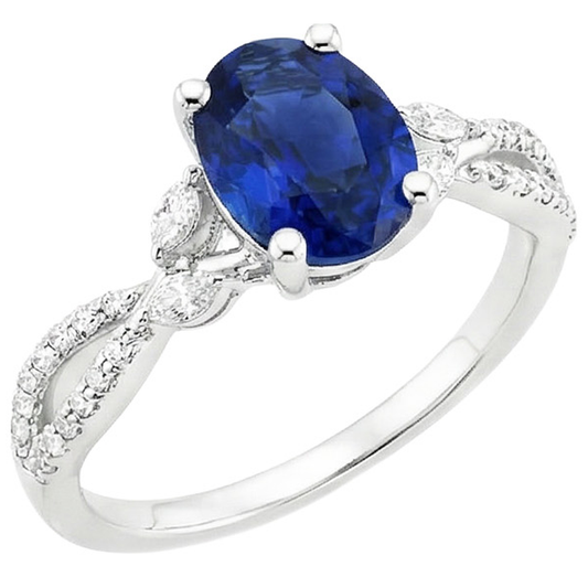 Bague Pierres Précieuses Avec Accents De Diamants Saphir Bleu 4 Carats