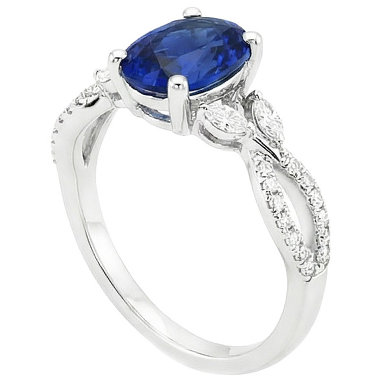 Bague Pierres Précieuses Avec Accents De Diamants Saphir Bleu 4 Carats