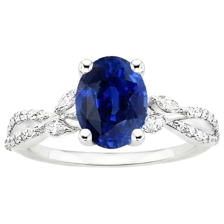 Bague Pierres Précieuses Avec Accents De Diamants Saphir Bleu 4 Carats