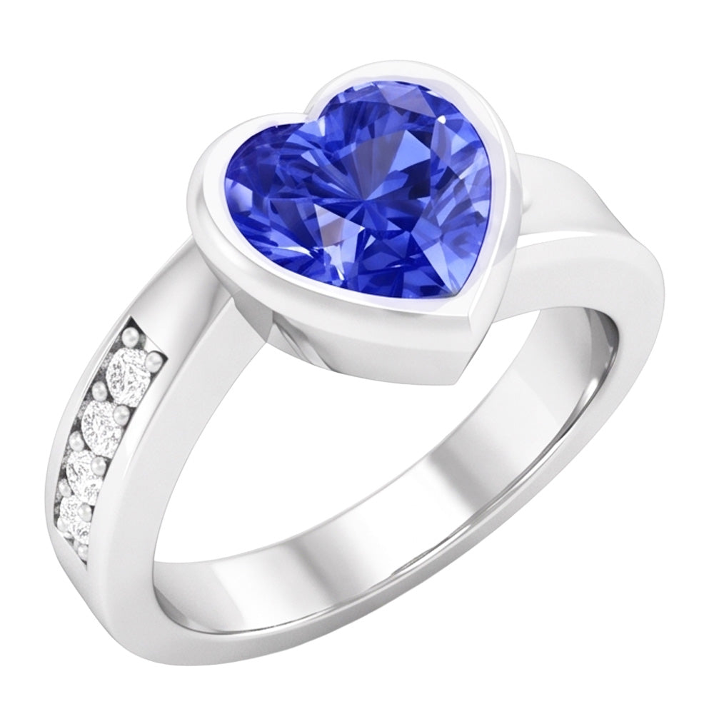 Bague Pierres Précieuses Coeur Lunette Sertie Saphir Ceylan 2.25 Carats Bijoux