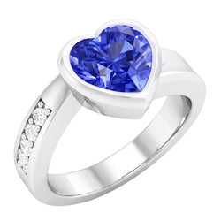 Bague Pierres Précieuses Coeur Lunette Sertie Saphir Ceylan 2.25 Carats Bijoux