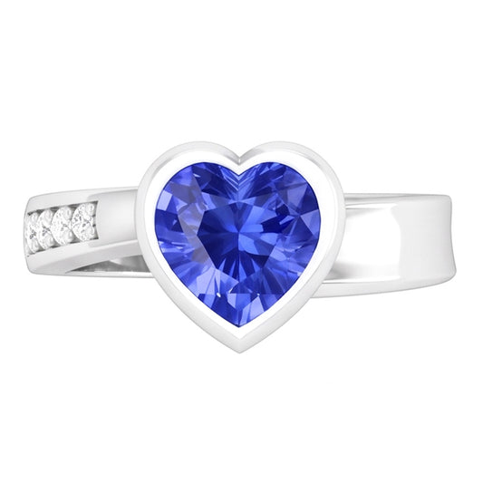 Bague Pierres Précieuses Coeur Lunette Sertie Saphir Ceylan 2.25 Carats Bijoux