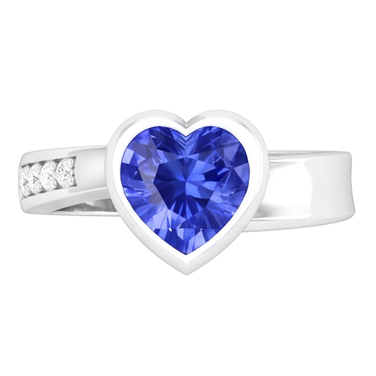 Bague Pierres Précieuses Coeur Lunette Sertie Saphir Ceylan 2.25 Carats Bijoux