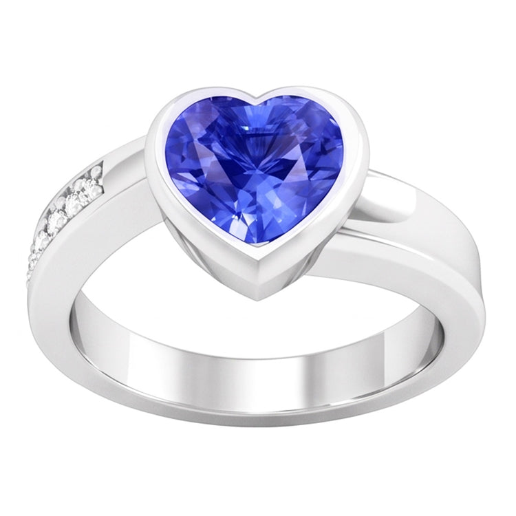 Bague Pierres Précieuses Coeur Lunette Sertie Saphir Ceylan 2.25 Carats Bijoux