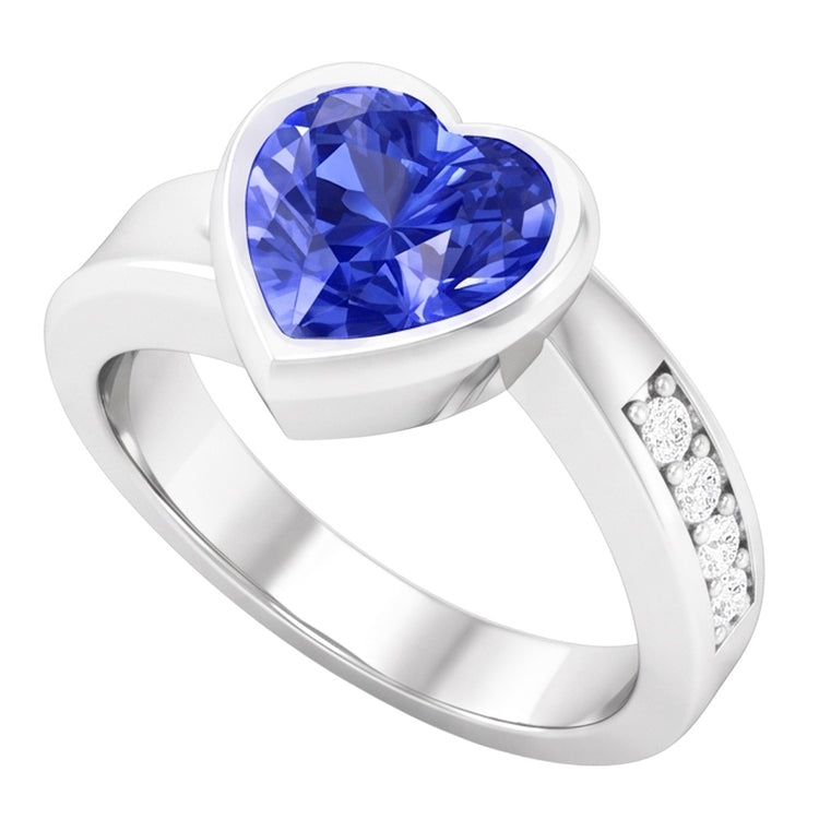 Bague Pierres Précieuses Coeur Lunette Sertie Saphir Ceylan 2.25 Carats Bijoux