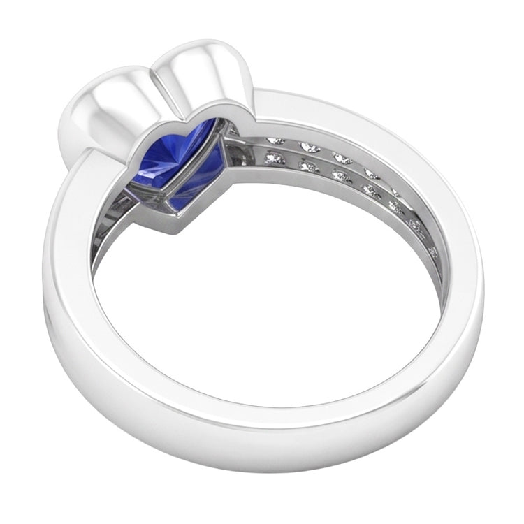 Bague Pierres Précieuses Coeur Lunette Sertie Saphir Ceylan 2.25 Carats Bijoux