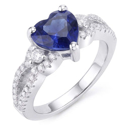 Bague Pierres Précieuses Coupe Coeur Saphir Bleu Split Tige 4.50 Carats