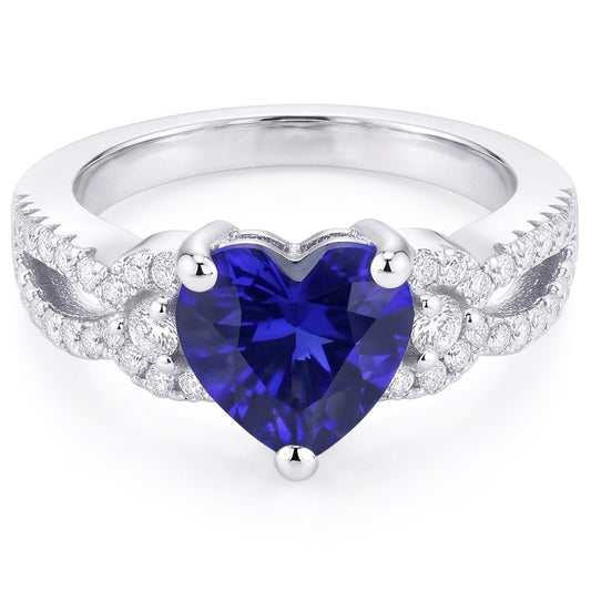Bague Pierres Précieuses Coupe Coeur Saphir Bleu Split Tige 4.50 Carats