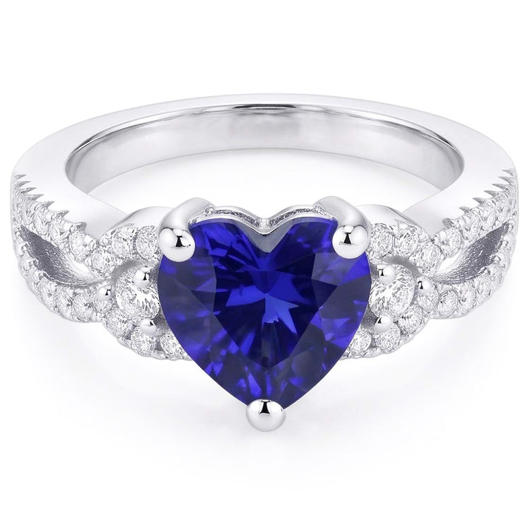Bague Pierres Précieuses Coupe Coeur Saphir Bleu Split Tige 4.50 Carats