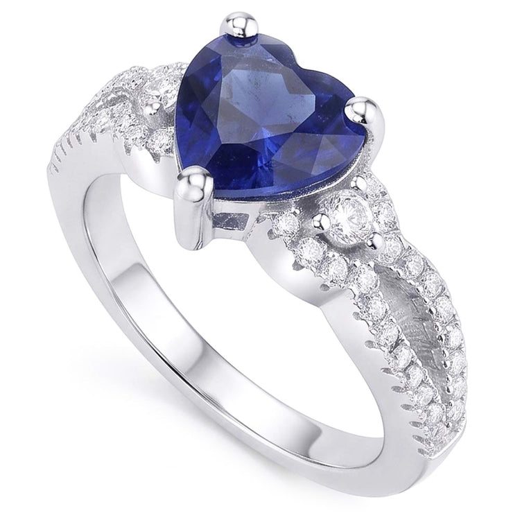 Bague Pierres Précieuses Coupe Coeur Saphir Bleu Split Tige 4.50 Carats