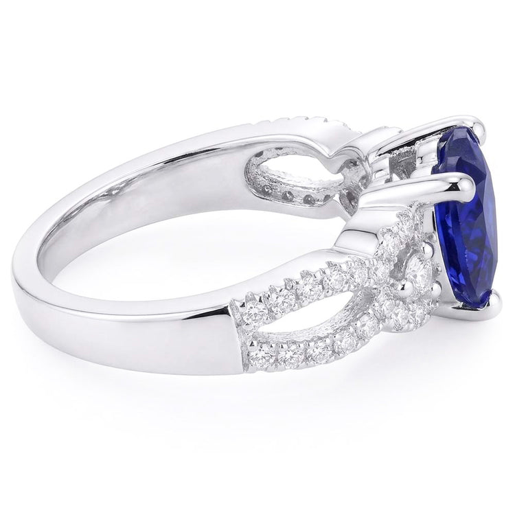Bague Pierres Précieuses Coupe Coeur Saphir Bleu Split Tige 4.50 Carats