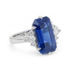 Bague Pierres Précieuses Emeraude Ceylan Saphir Poire & Diamants Ronds 3 Carats