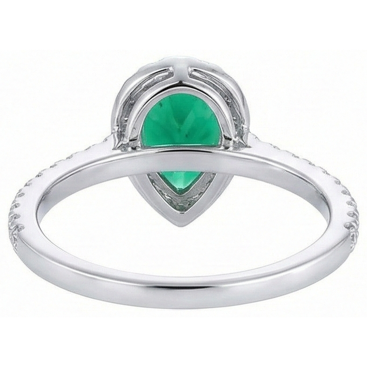 Bague Pierres Précieuses Émeraude Poire Verte Or Blanc 14K 5.35 Carats