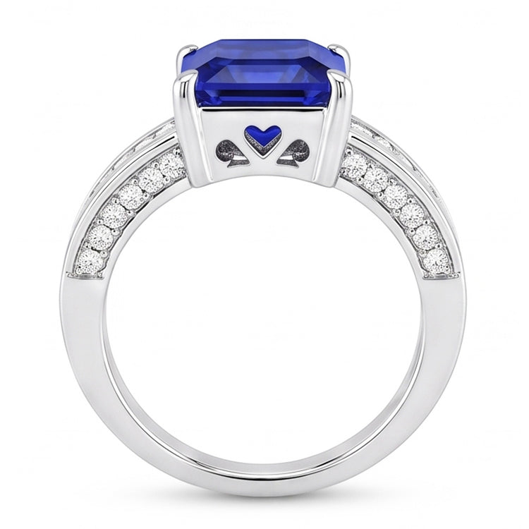 Bague Pierres Précieuses Emeraude Saphir Baguette & Diamants Ronds 4.50 Carats