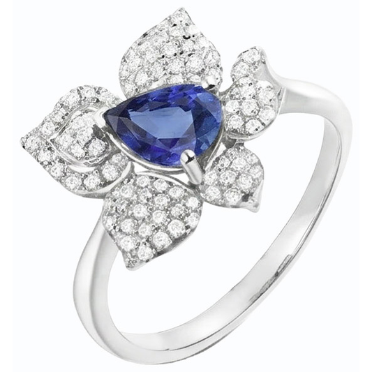 Bague Pierres Précieuses Saphir Bleu & Diamants 2.50 Carats Style Fleur
