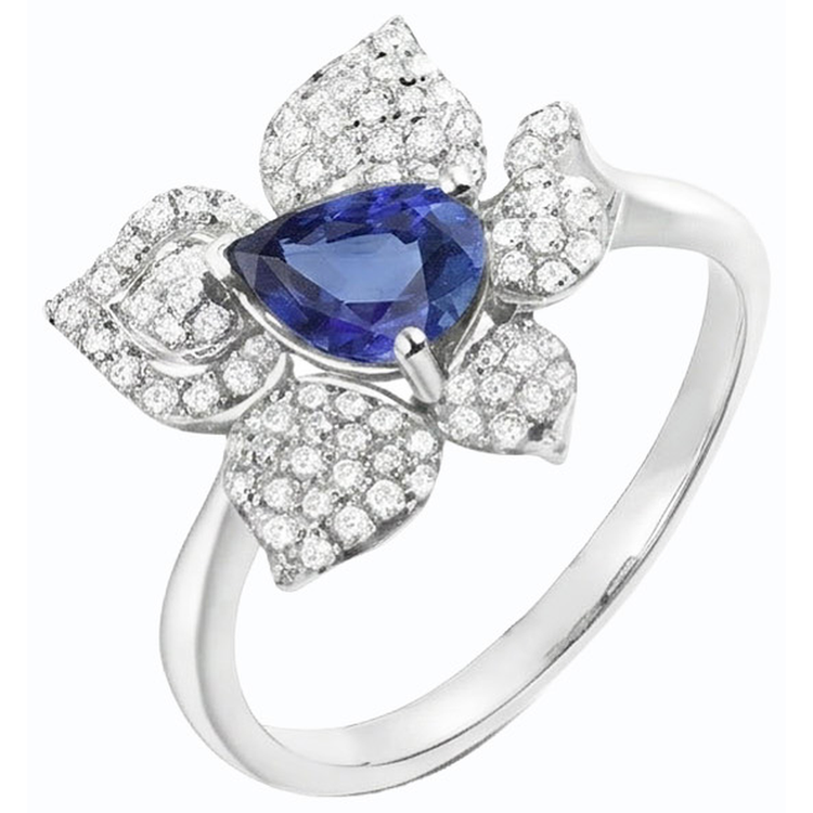Bague Pierres Précieuses Saphir Bleu & Diamants 2.50 Carats Style Fleur