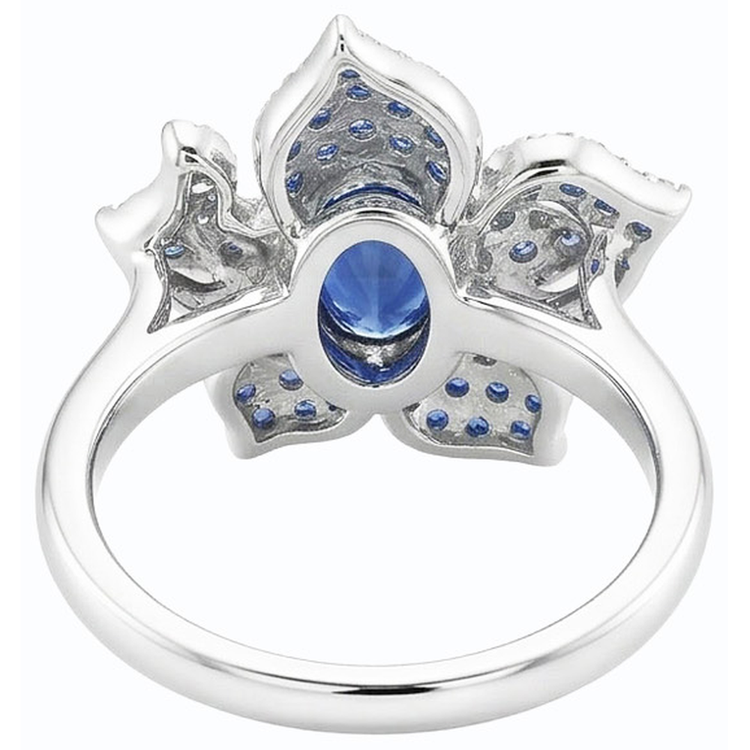 Bague Pierres Précieuses Saphir Bleu & Diamants 2.50 Carats Style Fleur