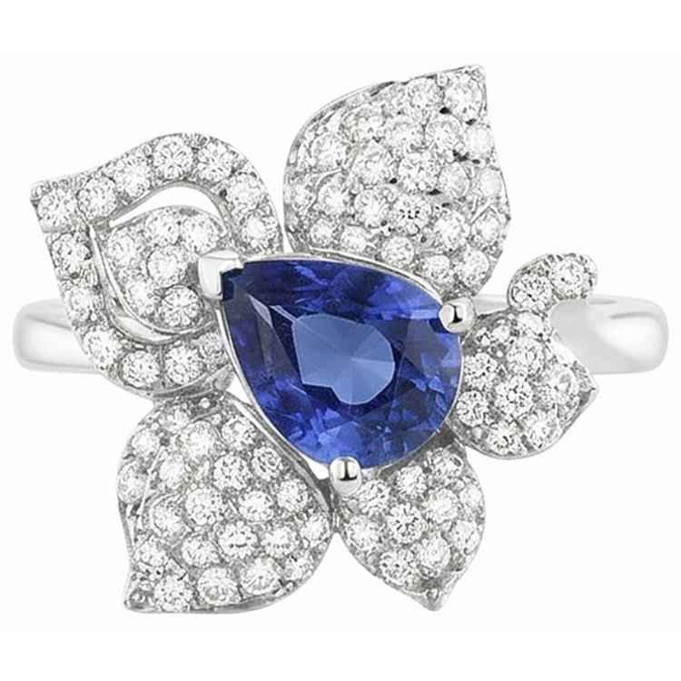 Bague Pierres Précieuses Saphir Bleu & Diamants 2.50 Carats Style Fleur