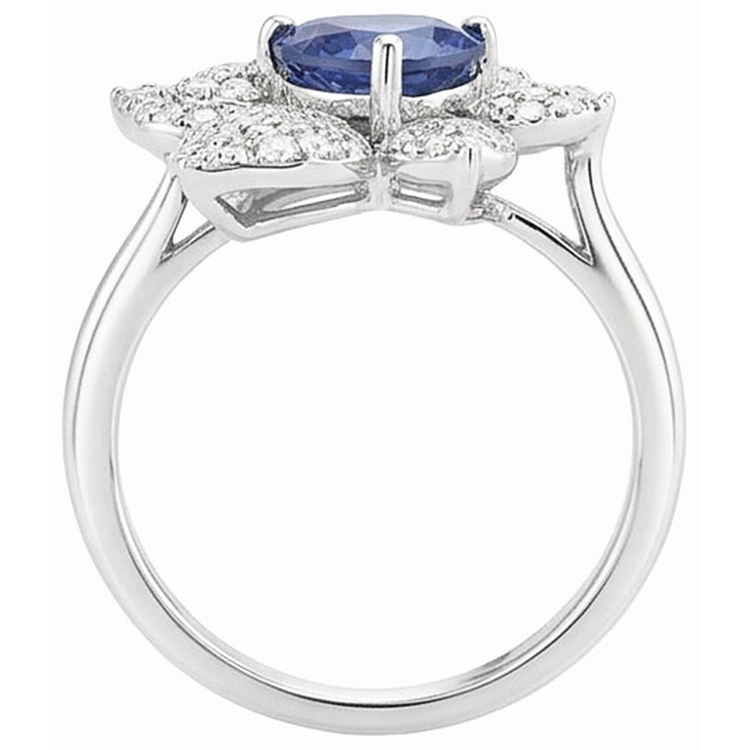 Bague Pierres Précieuses Saphir Bleu & Diamants 2.50 Carats Style Fleur