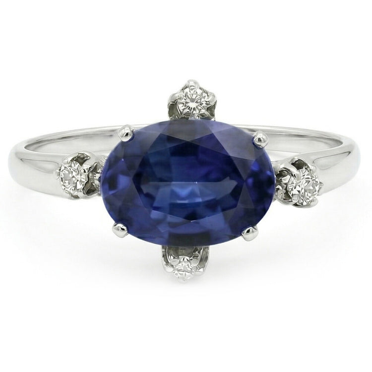 Bague Pierres Précieuses Saphir Bleu & Diamants Bijoux 5 Pierres 3.50 Carats