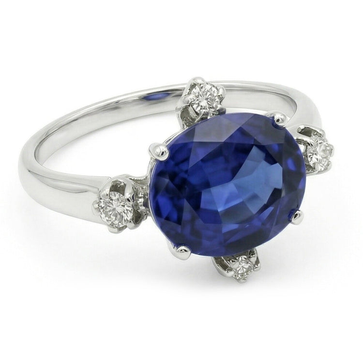 Bague Pierres Précieuses Saphir Bleu & Diamants Bijoux 5 Pierres 3.50 Carats