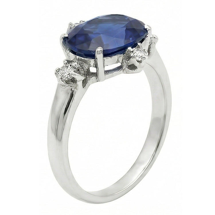 Bague Pierres Précieuses Saphir Bleu & Diamants Bijoux 5 Pierres 3.50 Carats