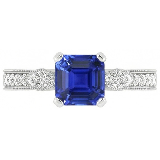 naturel asscher saphir 3carats bague angle de côté