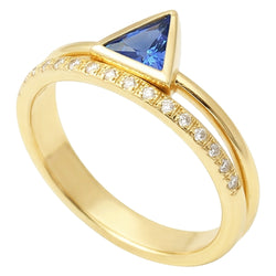 Bague Pierres Précieuses Trillion Lunette Sertie Saphir Bleu 1 Carat Diamants Or