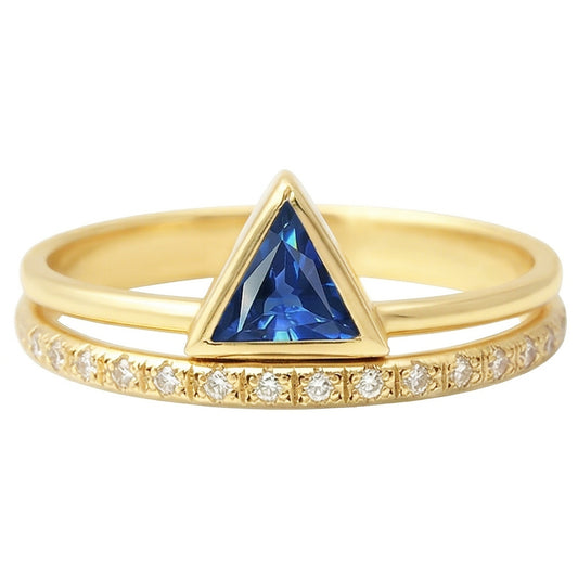 Bague Pierres Précieuses Trillion Lunette Sertie Saphir Bleu 1 Carat Diamants Or