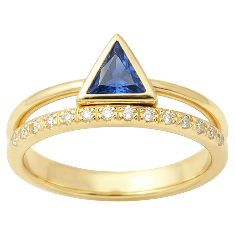 Bague Pierres Précieuses Trillion Lunette Sertie Saphir Bleu 1 Carat Diamants Or