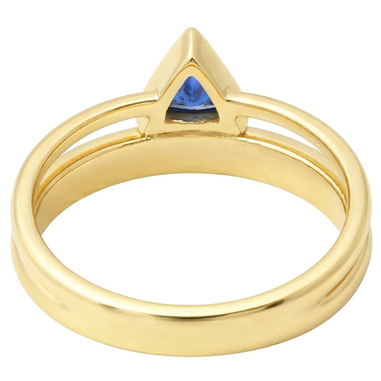 Bague Pierres Précieuses Trillion Lunette Sertie Saphir Bleu 1 Carat Diamants Or