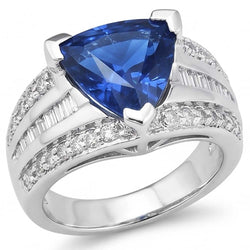 Bague Pierres Précieuses Trillion Saphir 4.50 Carats Baguette & Diamants Ronds