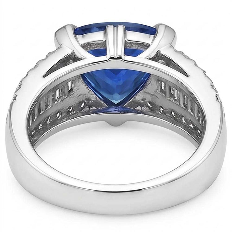 Bague Pierres Précieuses Trillion Saphir 4.50 Carats Baguette & Diamants Ronds